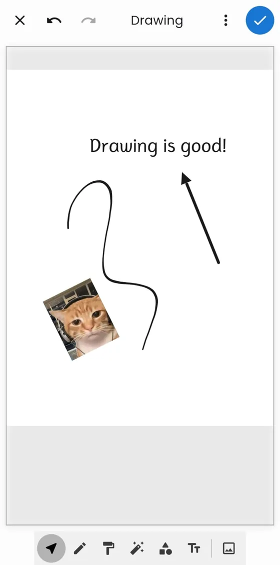 Sketch: a drawing canvas with a doodle, arrow, text and an inserted image